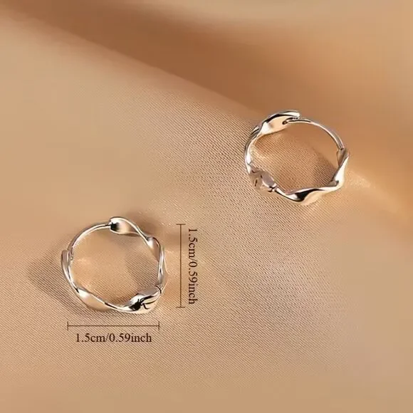 Gold Twisted Small Hoop Earrings Simple Elegant Rope Drop Huggie Style Fashion - Picture 3 of 4